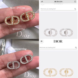 ต่างหูแบรนด์เนม เพชร CZ ดิออร์ ก้านเงิน Dior