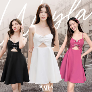 WAYLA  Era (Magenta/Dark/Pearl) - เดรสสายเดี่ยวสีชมพูอมแดง/ดำ/ขาว ติดโบ