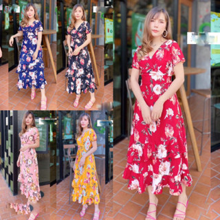 TW12031 Maxi Dress เดรสยาวคอวีอกไขว้