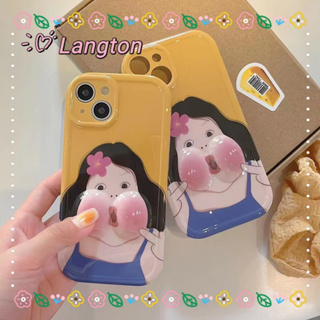 🌈Langton🌸การ์ตูน น่ารัก สาว น่าสนใจ iphone 11 14 pro max ป้องกันการหล่น ขอบเต็ม สีเหลือง ขรุขระ case for iPhone 12 13