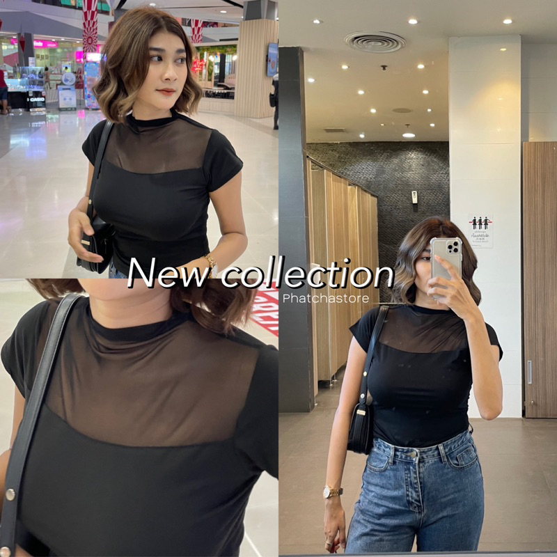 เสื้อซีทรูผ้ายืด-แขนสั้นใส่แล้วดูแพงมาก