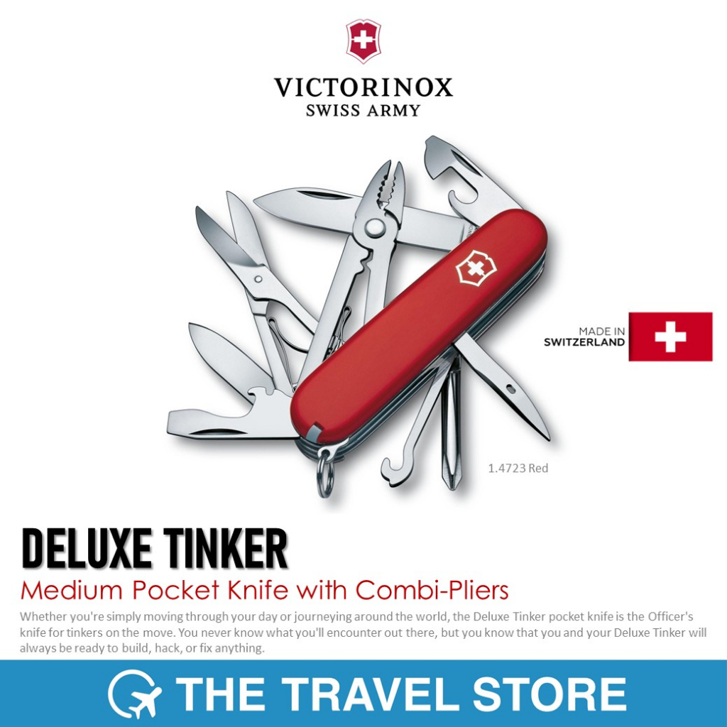VICTORINOX Deluxe Tinker Medium Pocket Knife with Combi-Pliers in Red, 1.4723 | มีดพับสวิสฯ