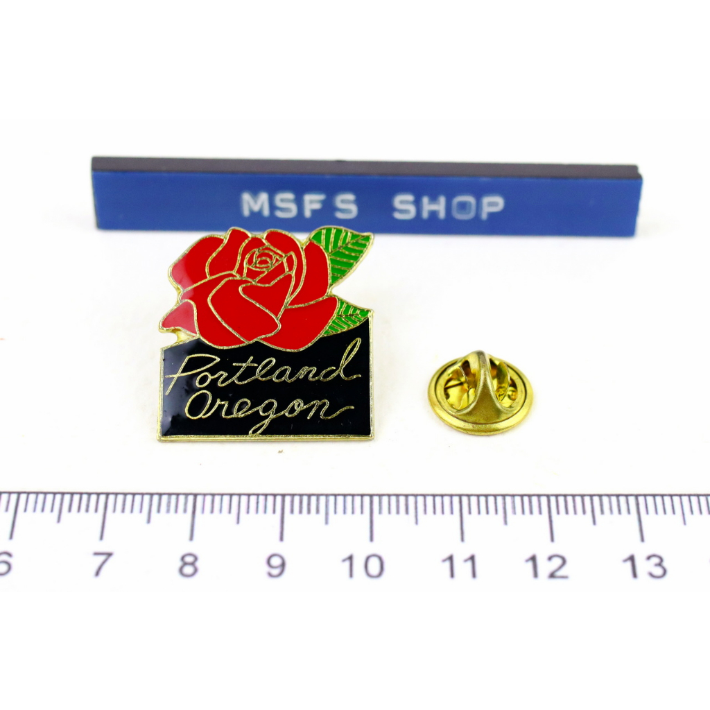 [มือสอง] เข็มกลัดโลหะ Vintage Enamel Pin ลาย กุหลาบแดง Portland Oregon - โกดังญี่ปุ่น