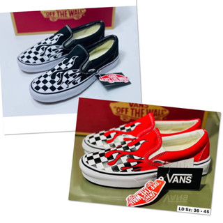 🛒Vans slip on ลายไฟสีดำ/สีแดง🛍พร้อมกล่อง🌟sz.36-44