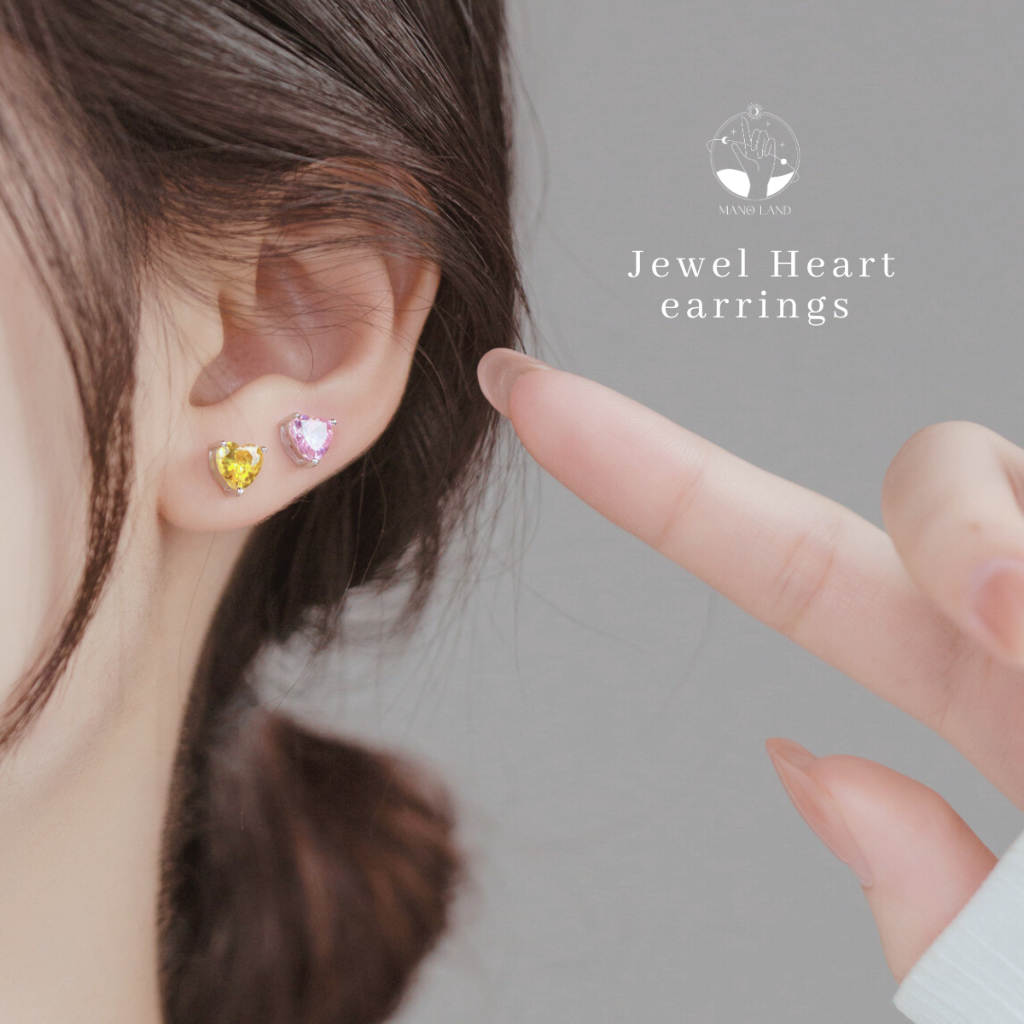 MNL💗Jewel Heart ต่างหูหัวใจมุ้งมิ้ง น่ารักหวาน แบบแป้น เครื่องประดับแฟชั่น ผู้หญิง เงินแท้925 คริสตัล มินิมอล เกาหลี - รูปที่ 3