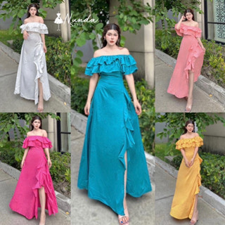 Fashion young Dress ระบายรอบอก แต่งปาดไหล่