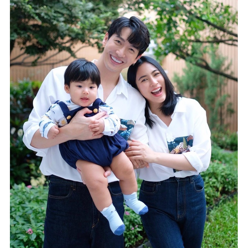 เชิ้ตแขนยาว Unisex เชิ้ตเกาหลี ผ้าเบาสบาย ไม่ร้อน ไม่ยับ เสื้อวัยรุ่น ตัดต่อผ้า ลายวัว ลายแกะ ชุดครอบครัว พร้อมส่ง