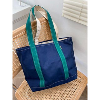 Navy/green Canvas Classic Tote กระเป๋าผ้าแคนวาส พร้อมซิป Underlinebags