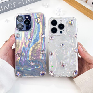 พร้อมส่ง✨🪞เคสหัวใจเพชร+แผ่นโฮโลแกรมน้ำแข็ง สำหรับ iPhone เคสไอโฟน เคสโฮโลแกรม เคสเพชร 11-13Promax,14,14Pro,14Promax