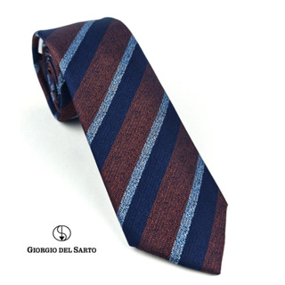 Giorgio Del Sarto Necktie 7.5 cm Brown with Blue Stripe Fabric Texture เนคไทสีน้ำตาลมีเท็กเจอร์