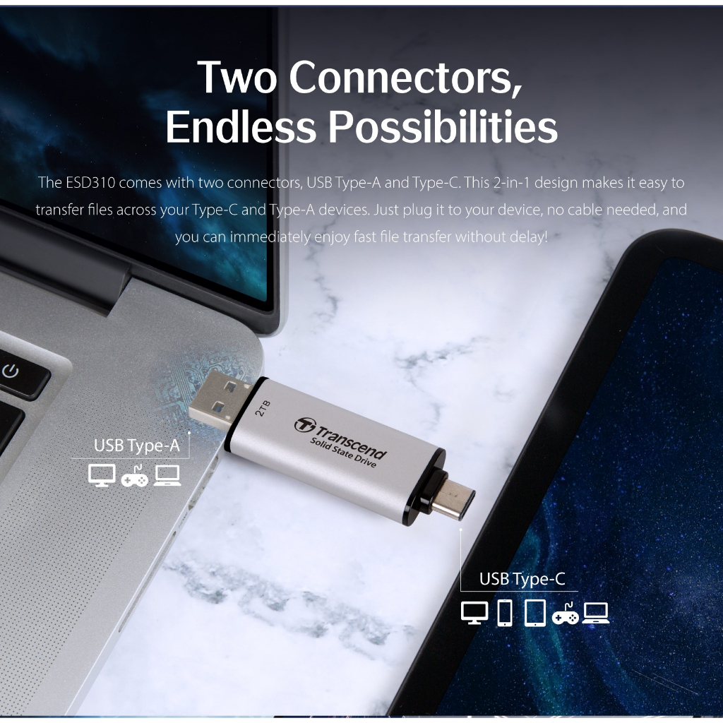 Transcend External SSD smallest 512GB:ESD310S:Type-A and Type-C connectors : รับประกัน 5ปี - มีใบกำกับภาษี-TS512GESD310S - รูปที่ 3
