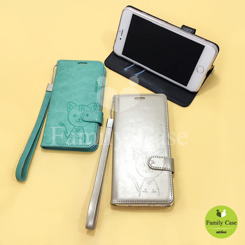 เคสเปิด-ปิดโดมิแคท ลายแมวOppo A3s A1k A5s A12 F9 A7 A91 A92 A93 A94 A95 A96 A79 แถมฟรีสายคล้องมือ