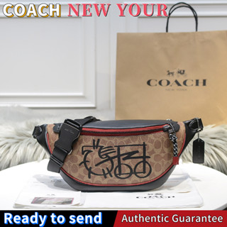 พร้อมส่ง🌟แท้ 💯%Coach กระเป๋าคาดเอว RIVINGTON ในซิกเนเจอร์ Canvas Abstract Carriage กระเป๋าคาดหน้าอกผู้ชาย C4590