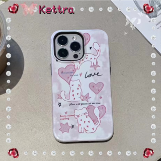 💜Kettra💜รูปหัวใจ สีชมพู การ์ตูน ลูกแมว iPhone 11 14 pro max ป้องกันการหล่น ขอบเต็ม หวานสวย สีขาว case for iPhone 12 13