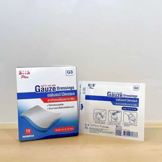 SOS Plus GAUZE Dressing G3 แผ่นตาข่ายปิดแผลเคลือบ Soft Paraffin ขนาด 10x10 cm.10ชิ้น ช่วยป้องกันสิ่งสกปรก