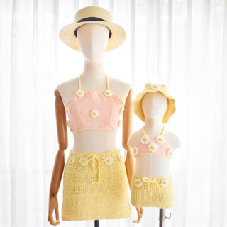 Once Upon A Time Kiddy - ชุดครอบครัว Family Set - Bikini set คุณแม่ และลูกสาว - Pink Daisy