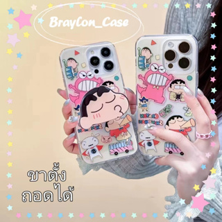 🌷Braylon🌷จัดส่งภายใน24ชม การ์ตูน เครยอนชินจัง ขาตั้ง ถอดได้ iphone 11 14 pro max ขอบเต็ม เคสใส case for iPhone 12 13