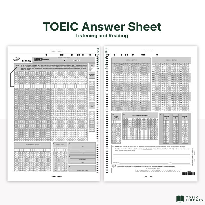 กระดาษฝนคำตอบโทอิคแบบที่ใช้สอบจริง TOEIC Answer Sheet (OFFICIAL)