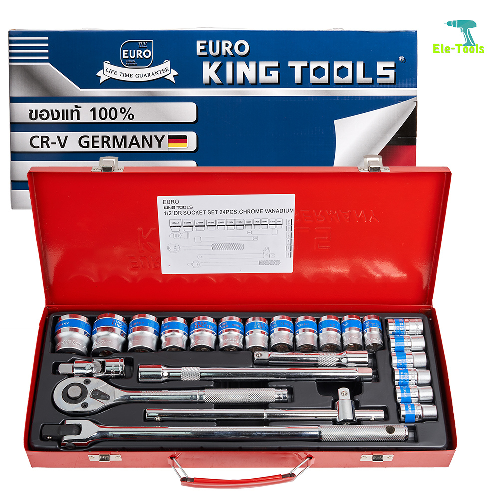 euro king tools ชุดเครื่องมือ ประแจ ชุดบล็อก 24 ชิ้น ขนาด 1/2 (4หุน) CR-V แท้ – โปรปัง