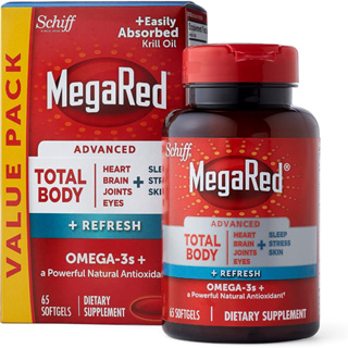 Easily Absorbed Krill Oil Megared Omega-3 Blend Total Body + Refresh 500mg Softgels, (65 Count in a Bottle)