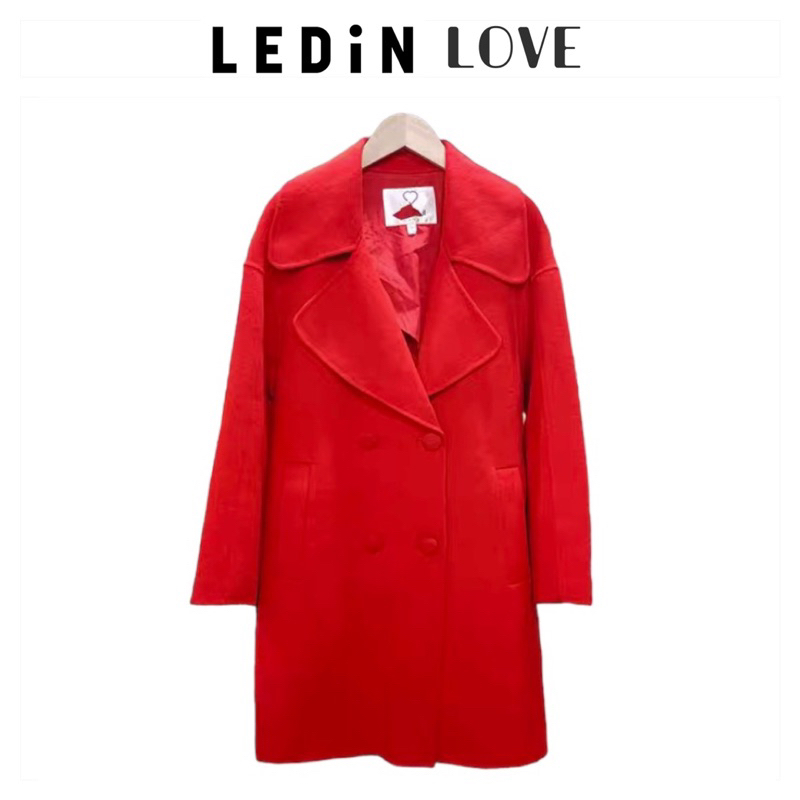 โค้ทแดง OVERCOAT โค้ทวูลกันหนาว โค้ทแดง 🍒แบรนด์✨LEDIN LOVE✨  (WY1105)