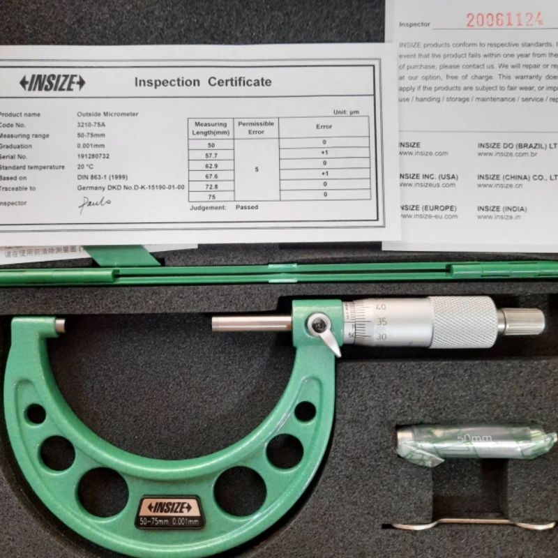 ไมโครมิเตอร์วัดนอก 50-75mm ; 0.001mm (1 ไมครอน) Outside Micrometer INSIZE รุ่น 3210-75A อินไซส์