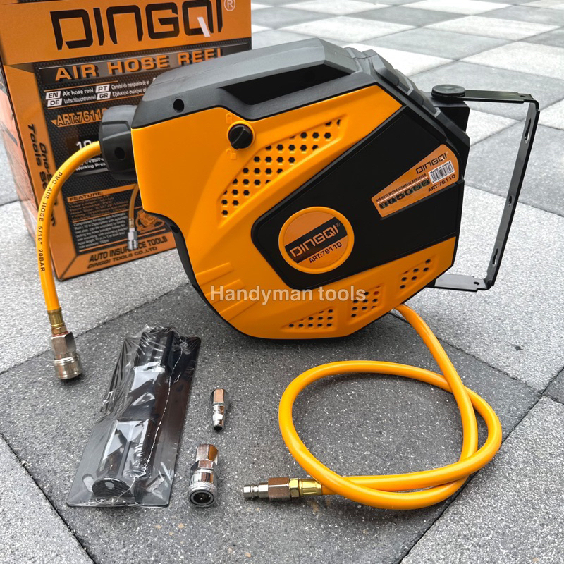 DINGQI ปั๊มลม โรลม้วนสายลม สายลม ความยาว 10 เมตร รุ่น 76110 พร้อมอุปกรณ์เสริม สายลมอย่างดี ใช้กับปั๊มลมได้ทุกยี่ห้อ