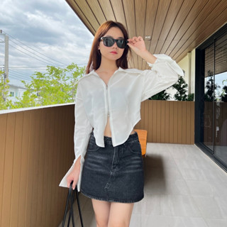 Theyourlooks ♡ พร้อมส่ง Double zipper crop shirt เสื้อครอปเชิ้ต ซิปหน้า 🍳🥚 (TYL599)