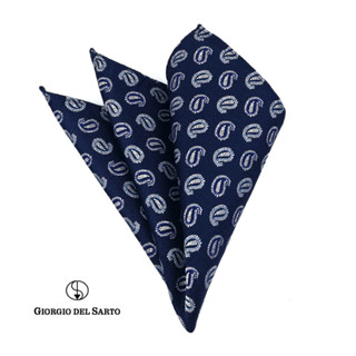 GIORGIO DEL SARTO Silk Navy Blue Pocket Square ผ้าเสียบสูทสี กรม น้ำเงินผ้าไหม 100%Silk