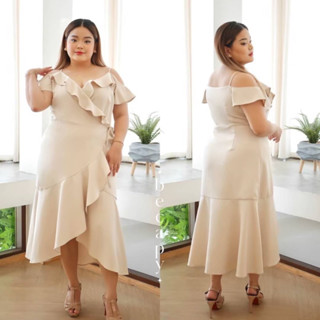 💕แชทถามสต็อคก่อนน้า💕 3XL 4XL อก42 อก44 DK9591 มิดิเดรสคอวีอกป้ายทับเชือกผูกเอวด้านใน+นอกเพื่อนเจ้าสาวไปแต่งงาน