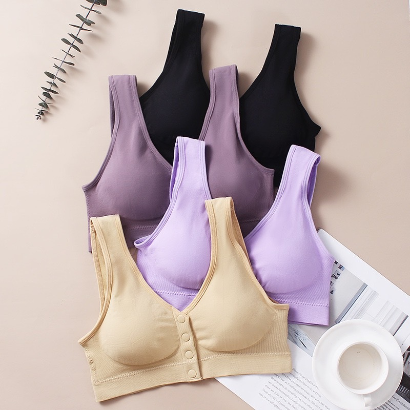 (พร้อมส่ง)4009#เสื้อชั้นในสปอร์ตบรากระดุมหน้าผ้าทอเนื้อนิ่มมีฟองน้ำด้านในถอดออกได้