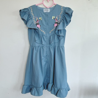เสื้อผ้ามือ 2 เดรสสีฟ้างานป้าย Chanaphat กระโปรงระบาย