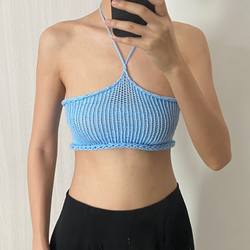 (พร้อมส่ง) Hopejarstore - Baby Blue🩵 Knit Tube Top