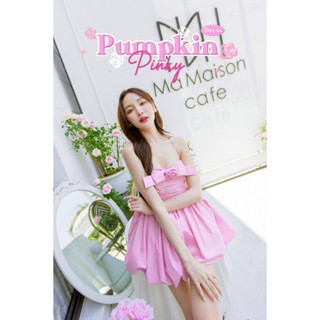 Pumpkin Pinky Dress เดรสชมพูพาสเทลเเต่งดอกกุหลาบน่ารักสุดๆ ใส่ไปออกงาน ไปเที่ยว ไปเดท ชุดนี้เลยจ้า