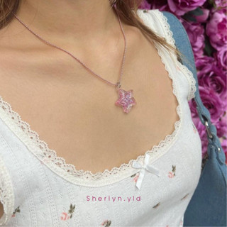 💕พร้อมส่ง berbie pink y2k necklace💖( สร้อย y2k ดาว,หัวใจ)