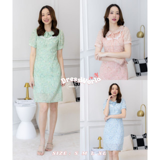 (เช็คของก่อนโอนเงิน) {S-XL} 9322 งานป้าย Dress World เดรสสั้นคอปก ลายดอก แต่งระบายลูกไม้ น่าร๊ากมากจ้า