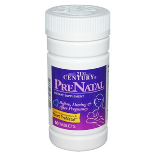 วิตามินสำหรับแม่ตั้งครรภ์ 21st Century, PreNatal with Folic Acid, 60 Tablets