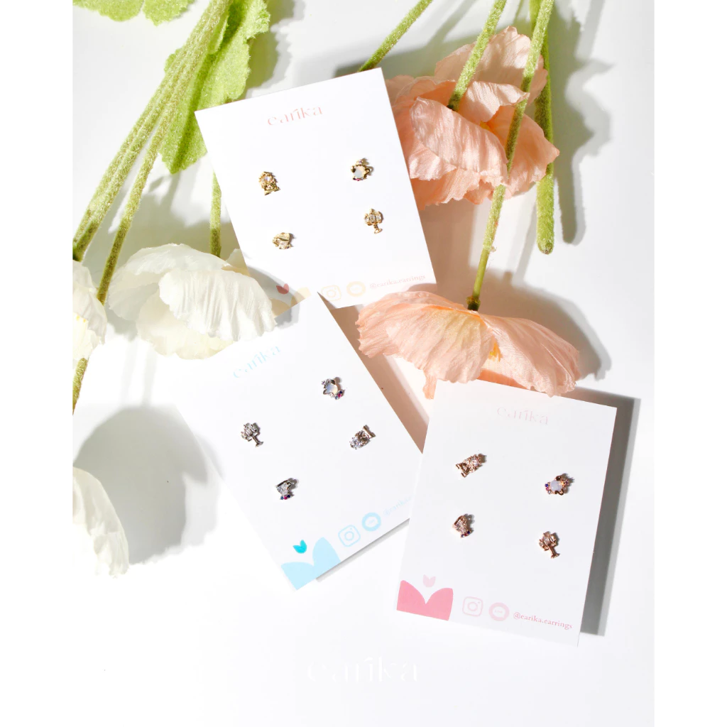earika.earrings - beauty and the beast stuff set เซ็ตต่างหูก้านเงินแท้ชุบทองคำขาว/ทองเจ้าหญิง เหมาะสำหรับผิวแพ้ง่าย