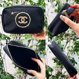 (แท้/พร้อมส่ง) มีกล่อง Chanel Beaute Black Glitter Makeup Pouch