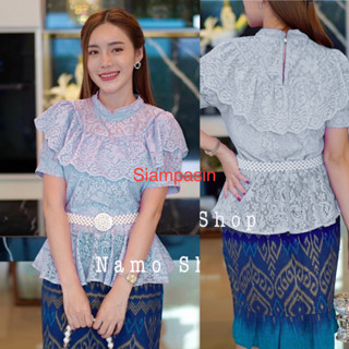 SOF เสื้อลูกไม้ อก S M L XL XXL สีเทา แขนสั้นตุ๊กตา รุ่นนี้น่ารักใส่สวย รุ่นวนิดา Blouse