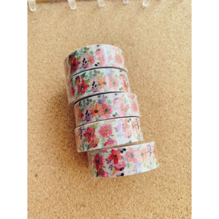 🌸 WATERCOLOR RED YELLOW FLORAL PATTERN WASHI TAPE 🌸 วาชิเทป เทป ดอกไม้ ชมพู เหลือง