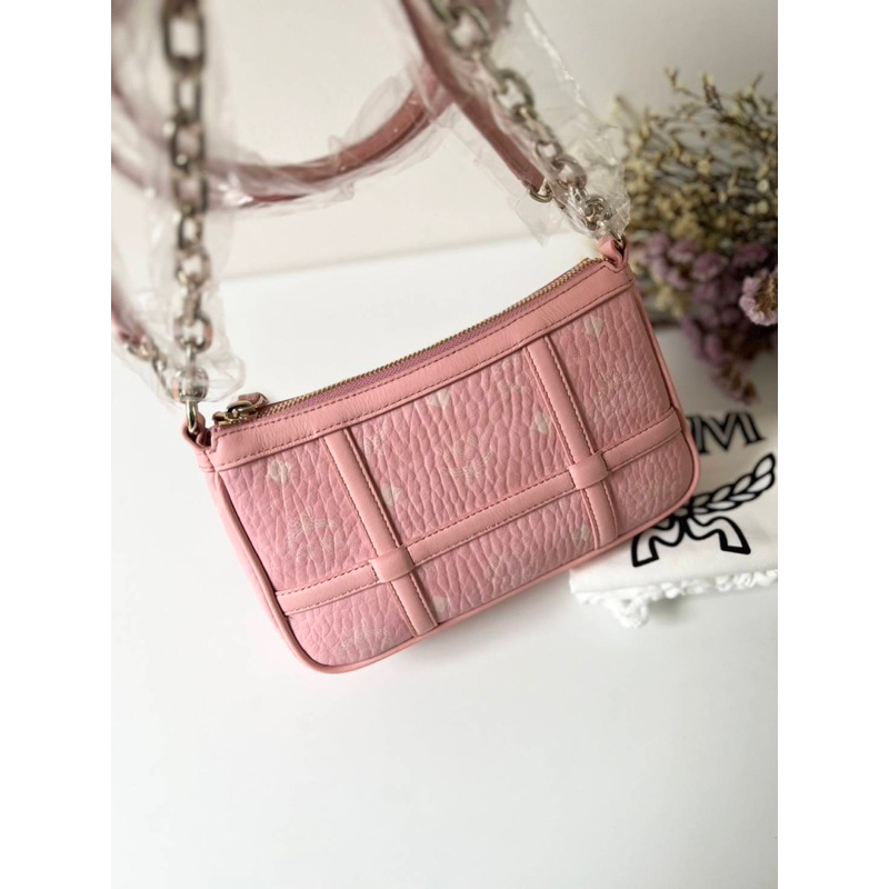 New MCM Aren Shoulder Bag in Visetos Blossom Pink