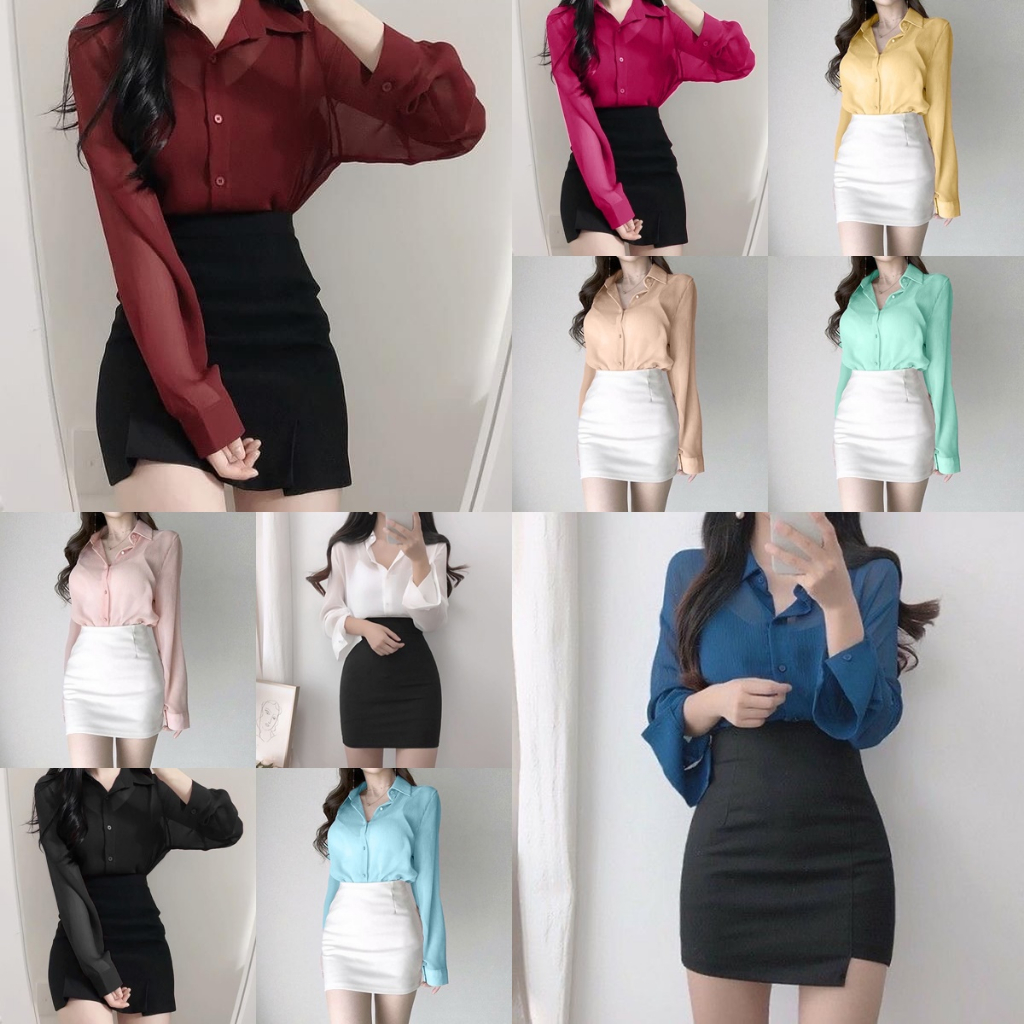 [สินค้าพร้อมส่ง] เสื้อเชิ๊ตชีฟอง  JB015 ( ตู้15 No.2)