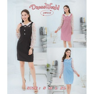 DW9310-DRESS WORLD - 9310 ซ.ผ้าพื้นแขนยาวลายดอกปัก (ทักแชทเช็คสต็อคสินค้าก่อนสั่งซื้อ)