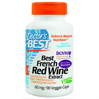 เรสเวอราทรอล จากไวน์แดงฝรั่งเศส Doctors Best, Resveratrol French Red Wine Grape Extract, 60 mg, 90 Veggie Caps