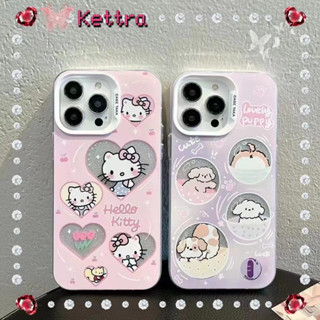 💜Kettra💜ป้องกันการหล่น ขอบเต็ม น่ารัก iPhone 11 14pro max เส้นขอบโปร่งใส การ์ตูน Hello Kitty สีชมพูcase for iPhone 12 13