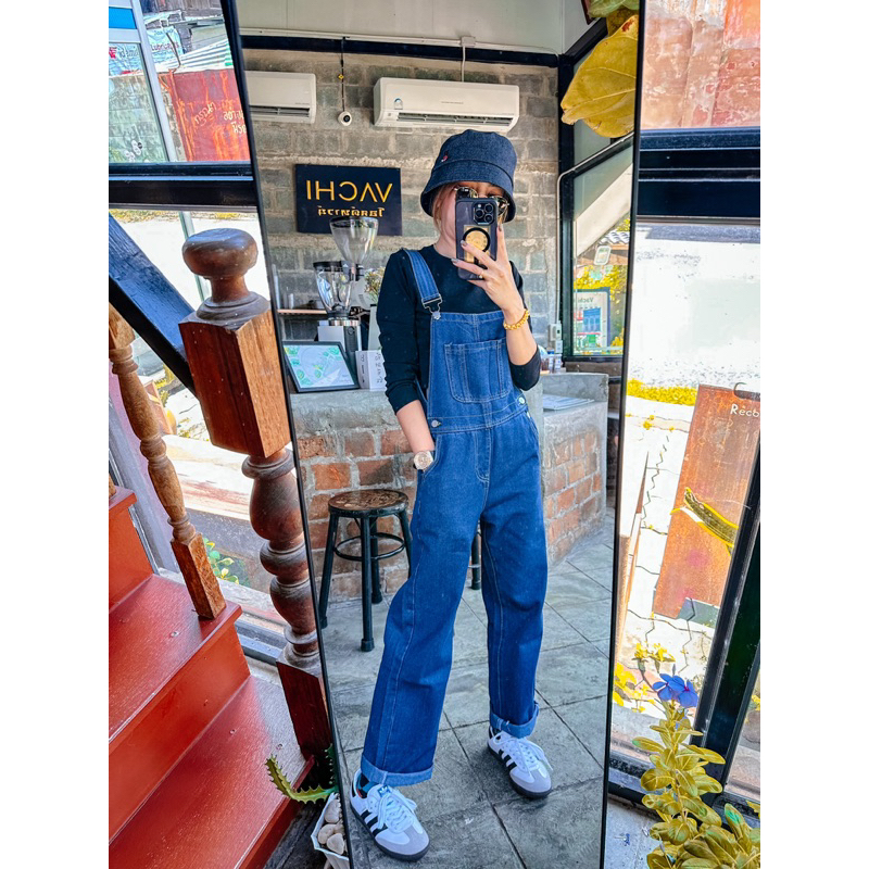 KpShop เอี๊ยมยีนส์นำเข้าสีเข้ม468