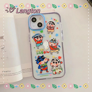 🌈Langton🌸ป้องกันการหล่น ขอบเต็ม iphone 11 14 pro max การ์ตูน เครยอนชินจัง เคสใส สาวน่ารักหัวใจ case for iPhone 12 13