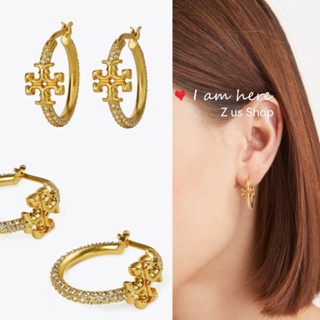 พรีฯTORY BURCH Eleanor Pavé Hoop Earrings.