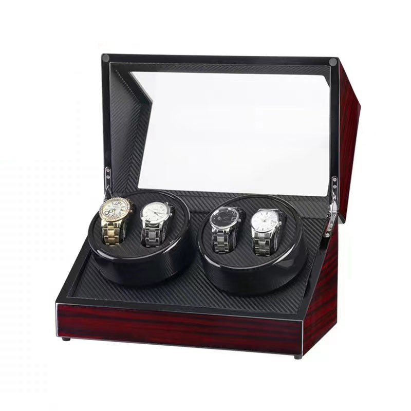 กล่องหมุนนาฬิกา 4 เรือน(ลายไม้มะเกลือสีดำ) กล่องนาฬิกา Watch Winder สีเปียโน